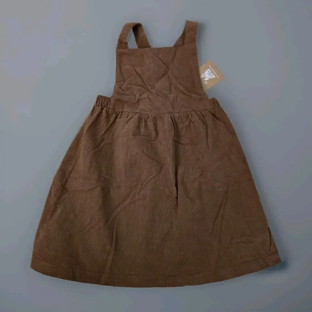 NWT Angel Dear Organic Cotton‎ Muslin Overall Dress in Brown 4T